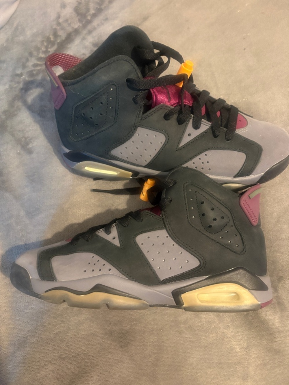 Kids Grey and Black High-Top Athletic Shoes with Pink Accents retro 6